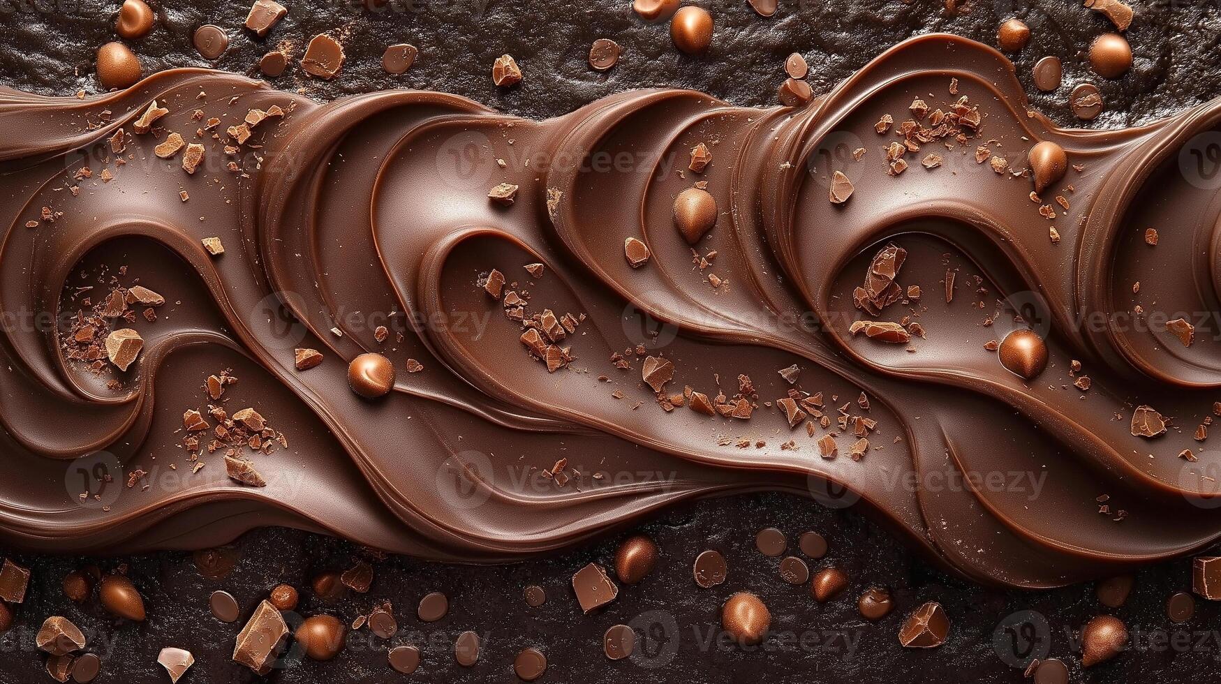 Delicious waves of rich, dark chocolate adorned with crunchy chocolate pieces. photo