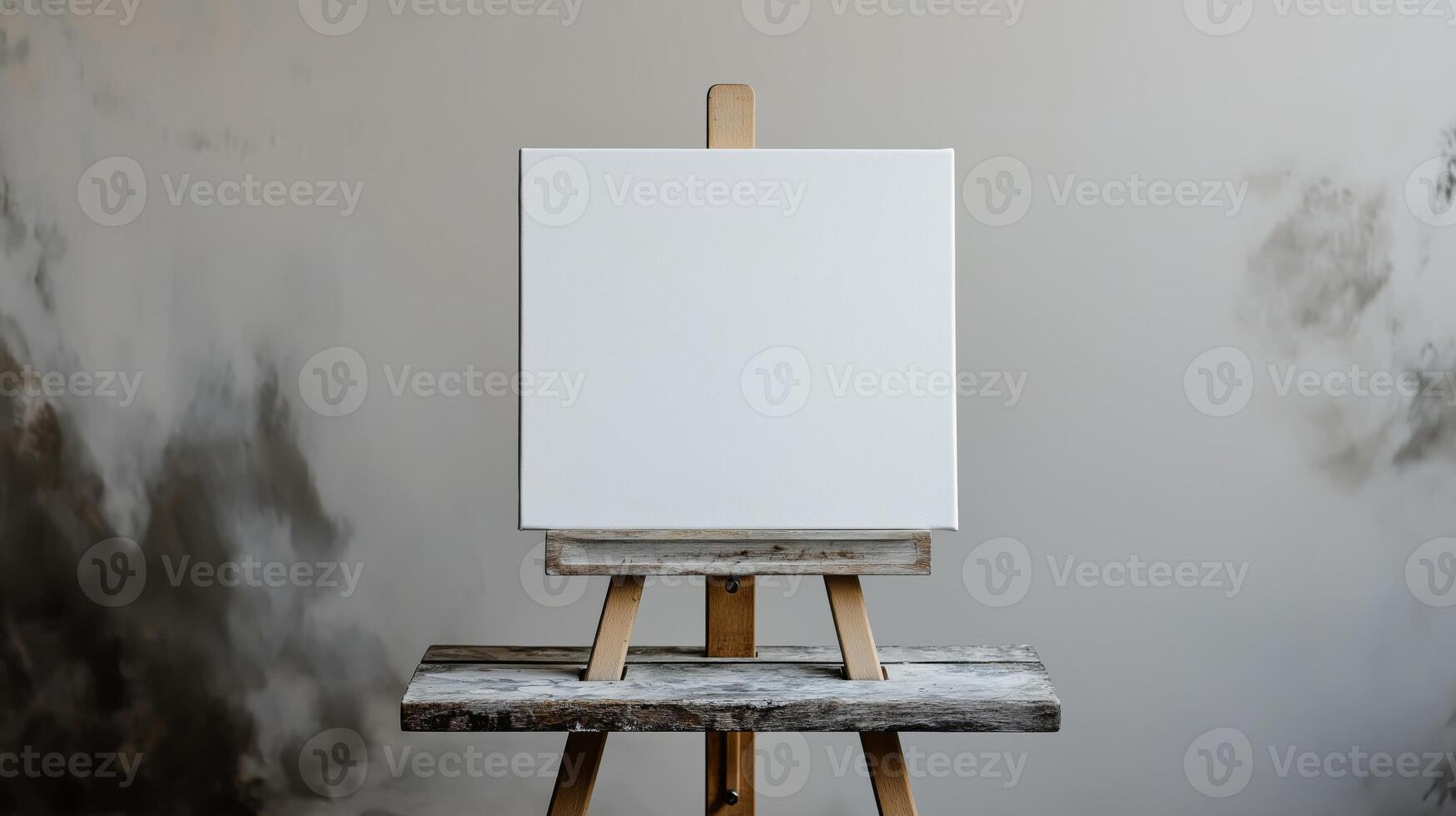 A blank canvas on a wooden easel, inviting creativity and artistic expression. photo