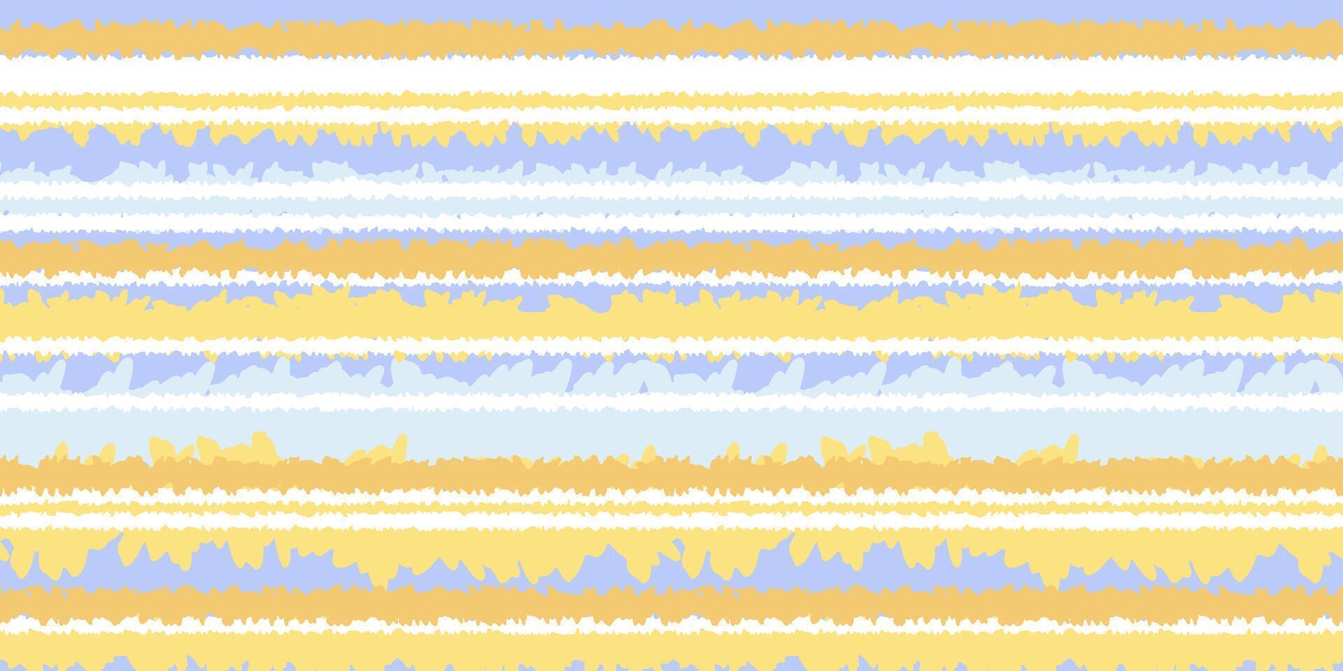 hand drawn stripes seamless pattern. Unique horizontal lines ornament. Yellow and blue background. Contemporary minimalist print. vector