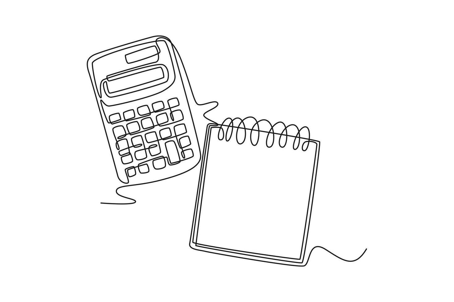 Top view of white calendar and calculator. Calculator, Smartphone, Laptop concept. Single line draw design. graphic illustration vector