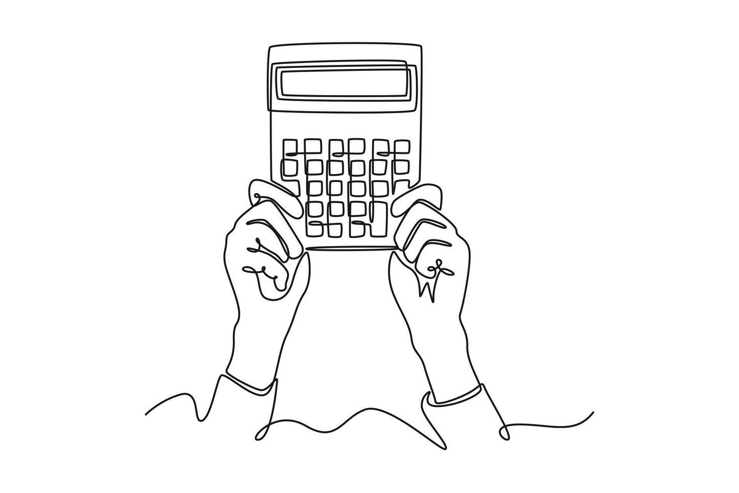 Hand holding calculator. Calculator, Smartphone, Laptop concept. Single line draw design. graphic illustration vector