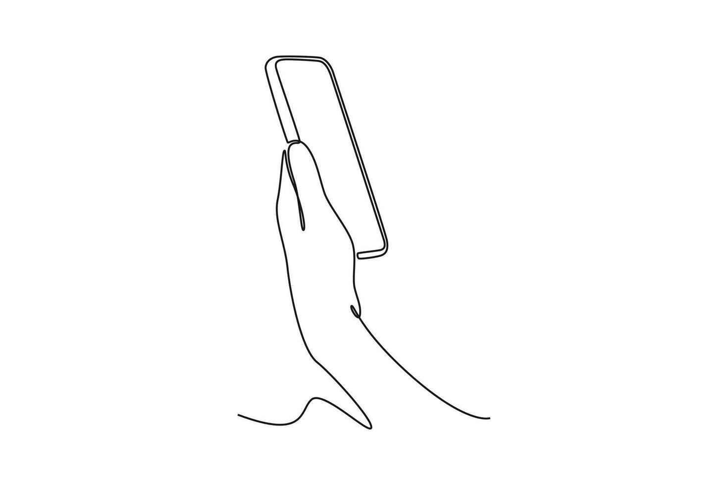 woman's hand holding a smartphone. side view. Calculator, Smartphone, Laptop concept. Single line draw design. graphic illustration vector