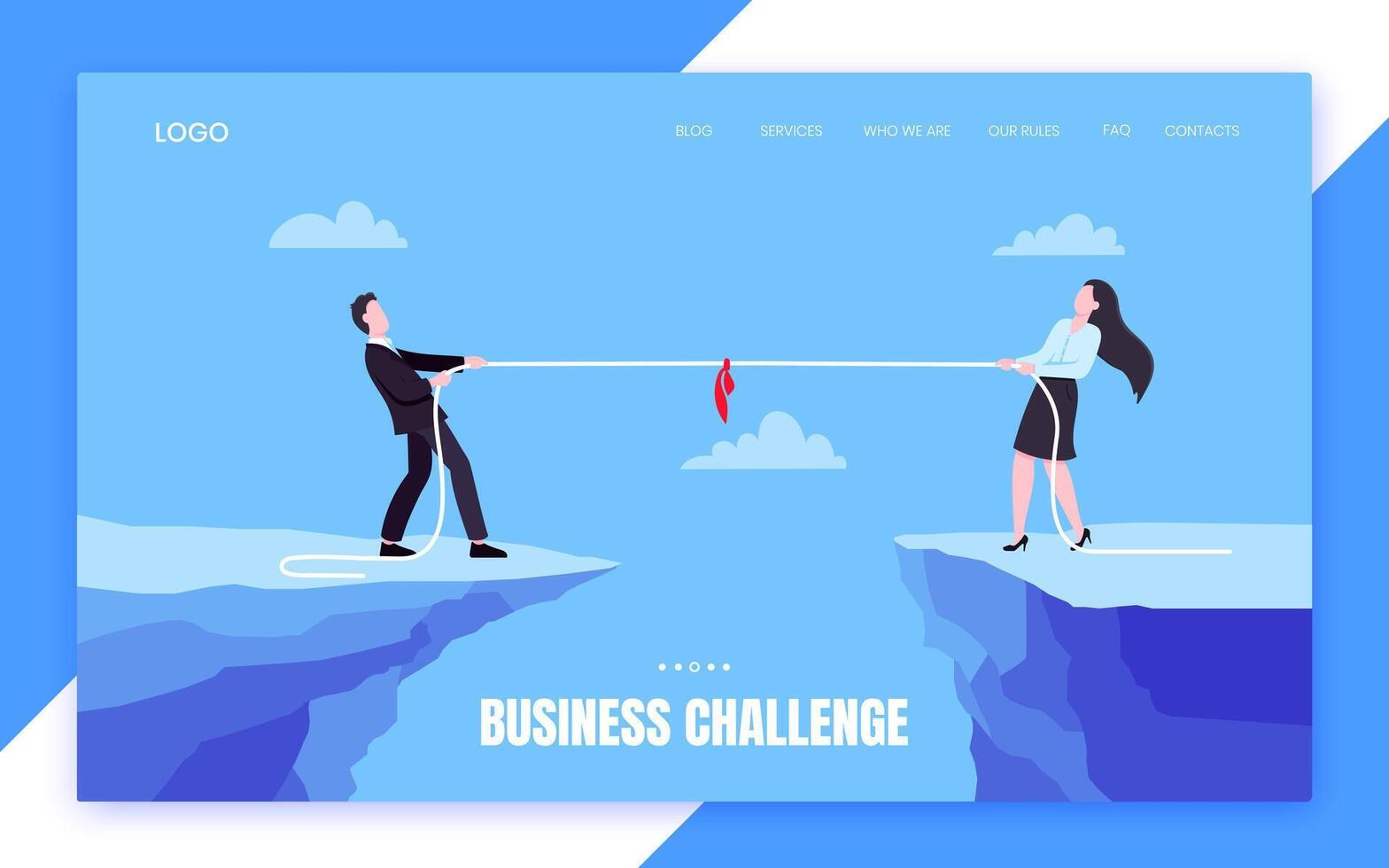 Business people play tug of war by pulling the rope above the abyss. vector
