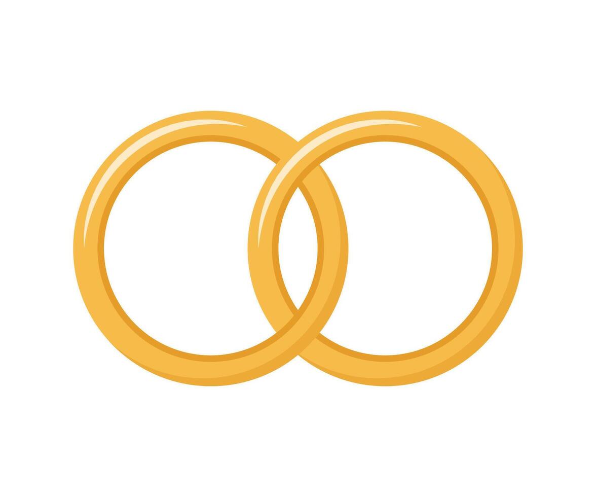 Two interlocking golden wedding rings on white background. vector