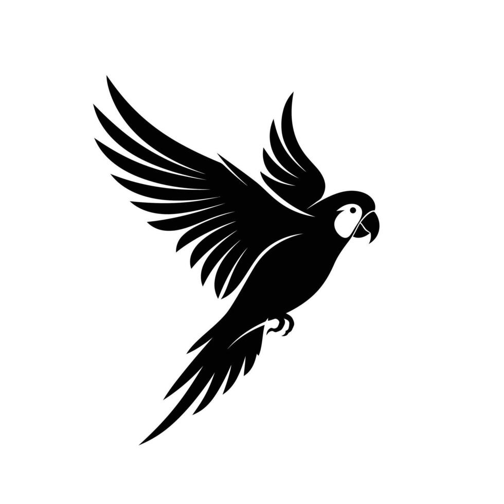 Black and white parrot logo with wings spread out vector