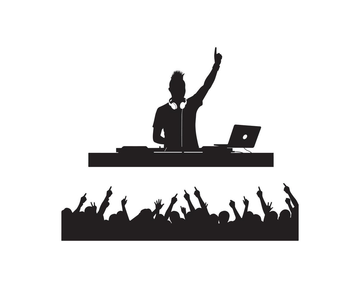 Dj at a party with a crowd of people vector