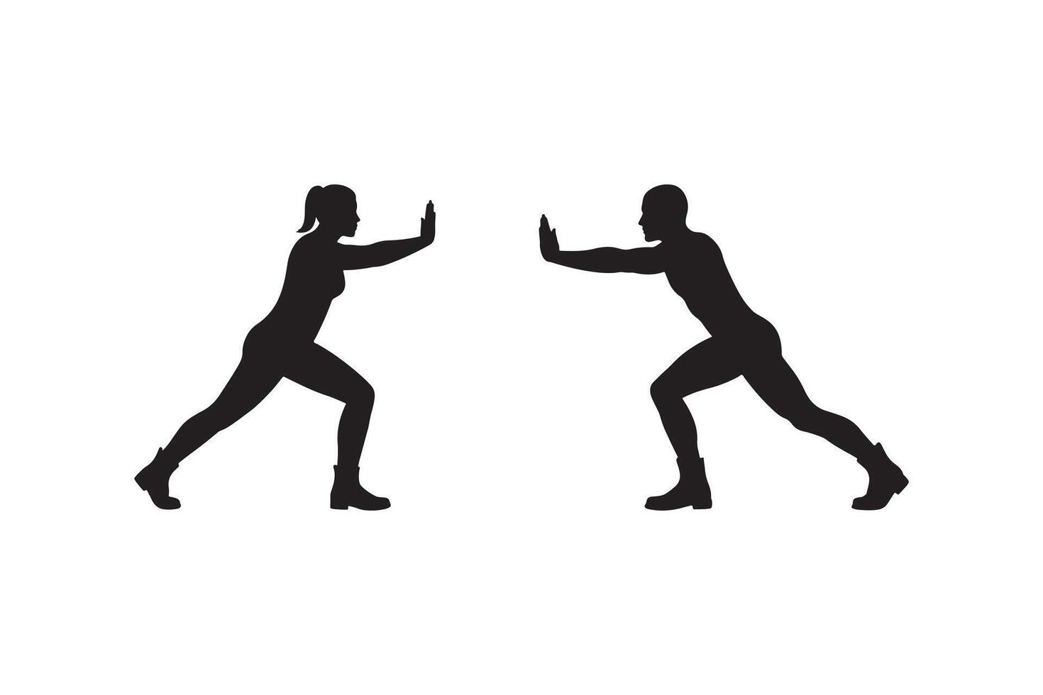 Silhouette of Man and Woman in Resistance Push Position vector