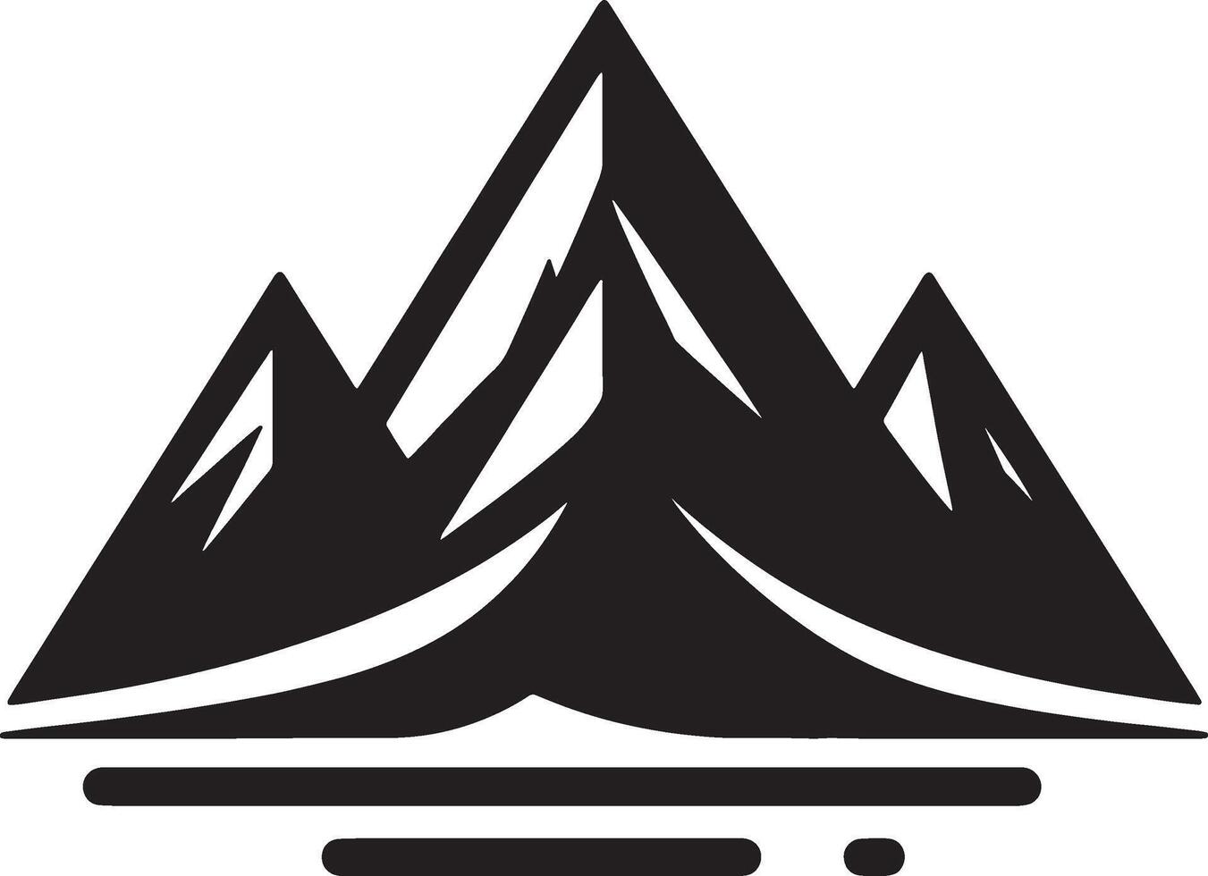 A minimalist black and white illustration of three mountains with horizontal lines below them vector