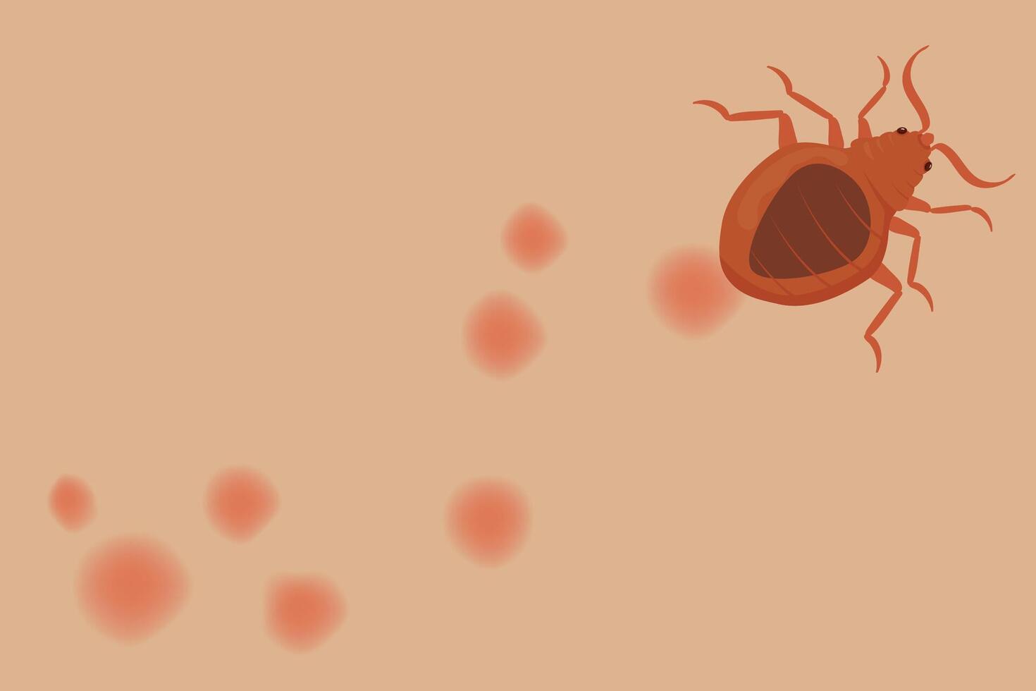 Bed bug crawling on skin, leaving a trail of red, itchy bite marks, signs of bed bug infestation and pest control vector