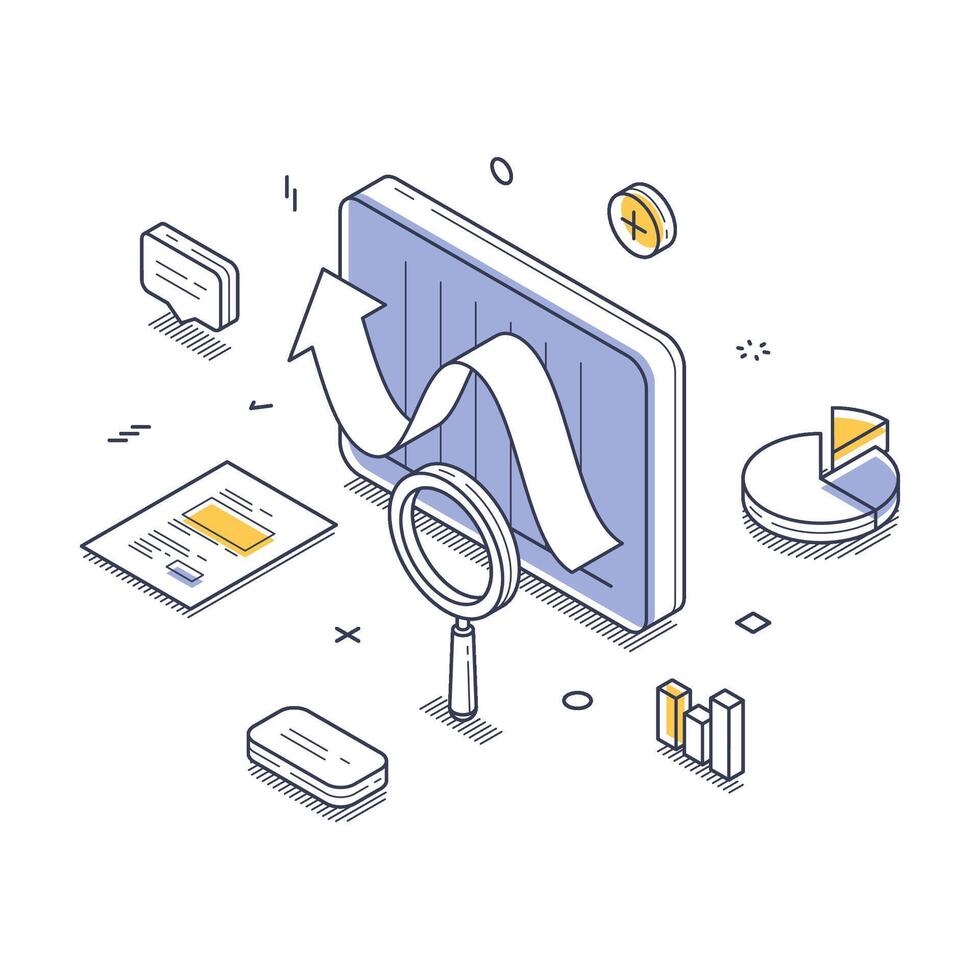 Modern isometric illustration showcasing data analysis and growth trends in business vector