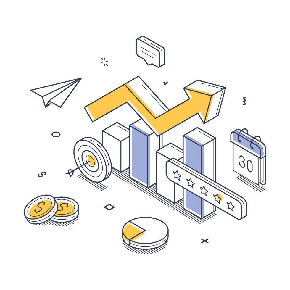 Modern isometric illustration of business growth and data analysis vector