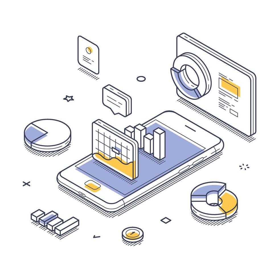 Modern isometric illustration of data visualization on a mobile device vector