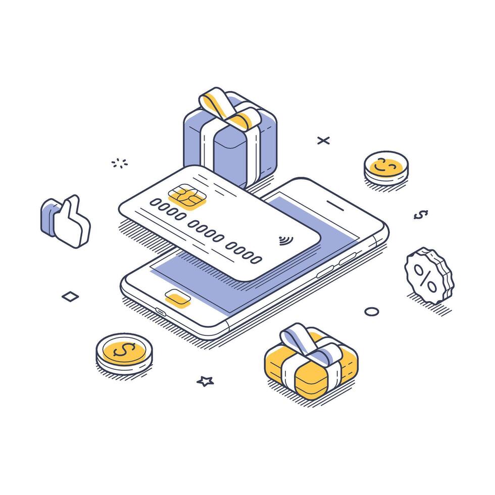 Modern isometric illustration of online shopping with gifts and payment methods vector