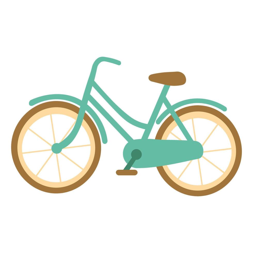 Cute mint green cartoon bicycle in flat style. Ideal for spring travel and outdoor fun. vector