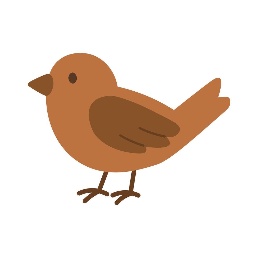 Simple brown bird standing calmly. Cute flat cartoon illustration perfect for spring or nature themes. vector