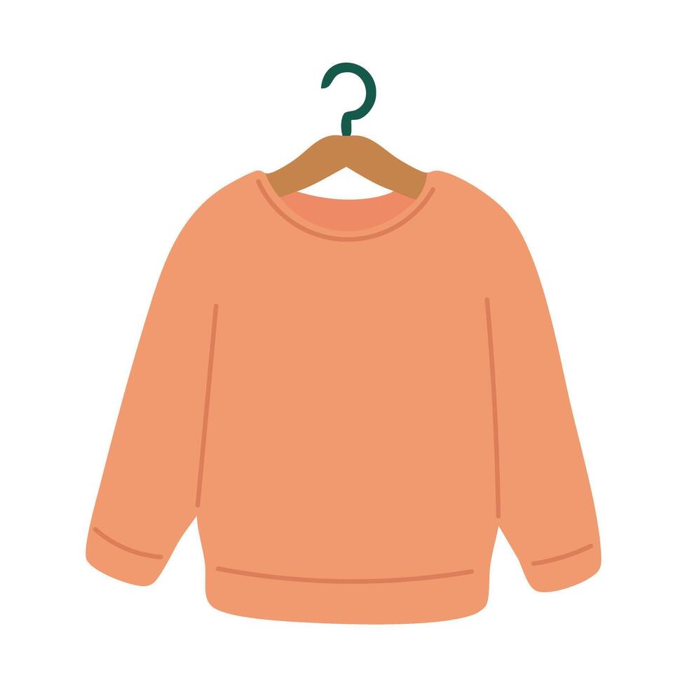 illustration of cozy warm sweater on hanger, in soft pastel color, cartoon flat style. vector