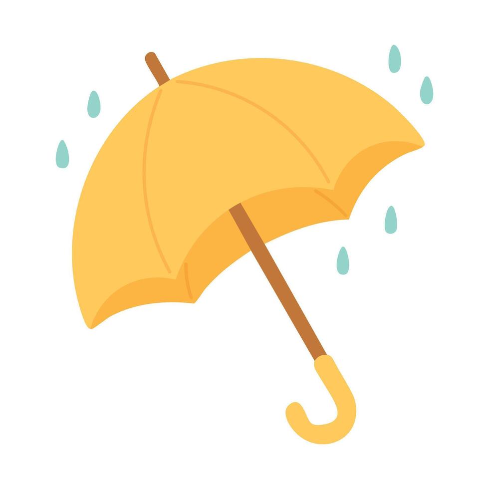 yellow umbrella with raindrops. Simple flat doodle illustration for spring or rainy weather. vector