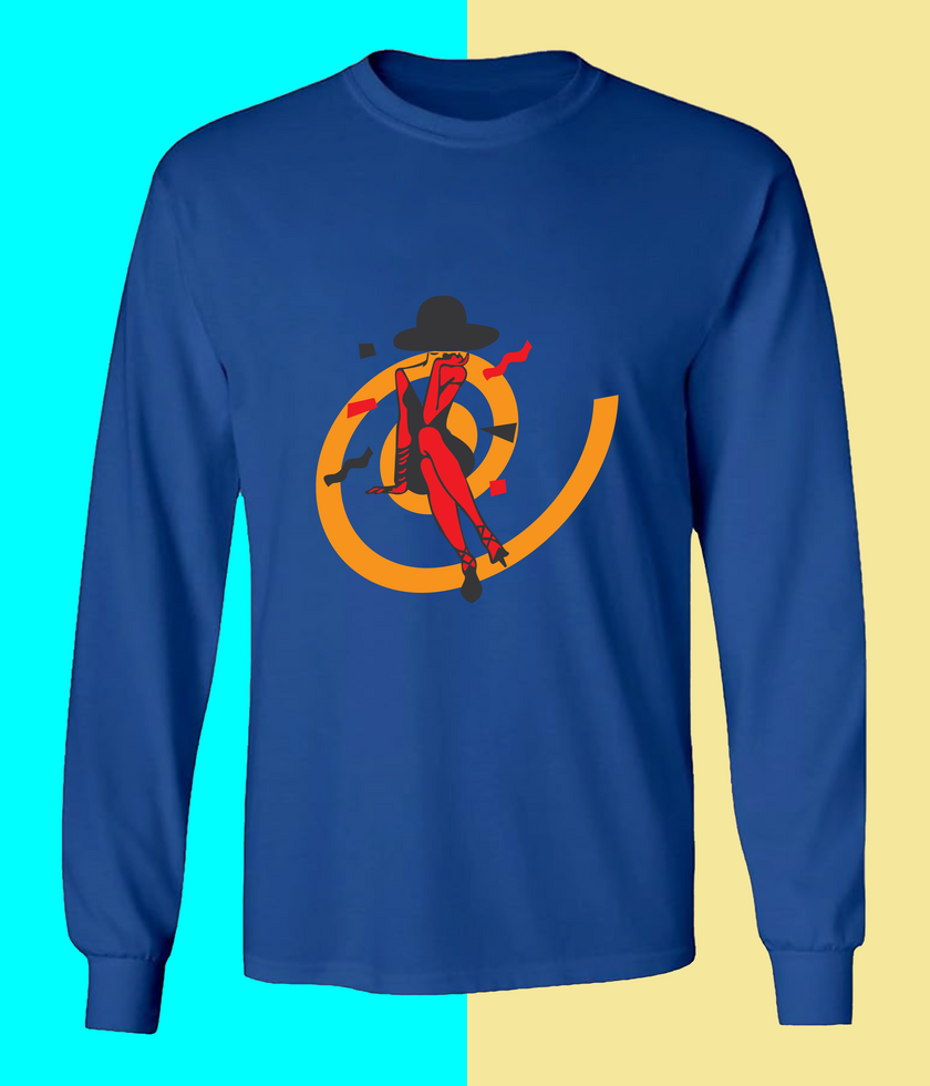Blue Long Sleeve Shirt with Abstract Artistic Design psd