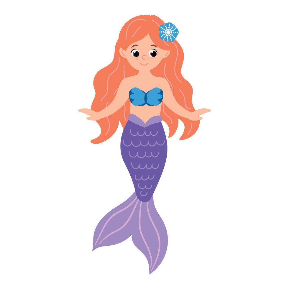 Cute Cartoon Mermaid Character. White background, isolate vector