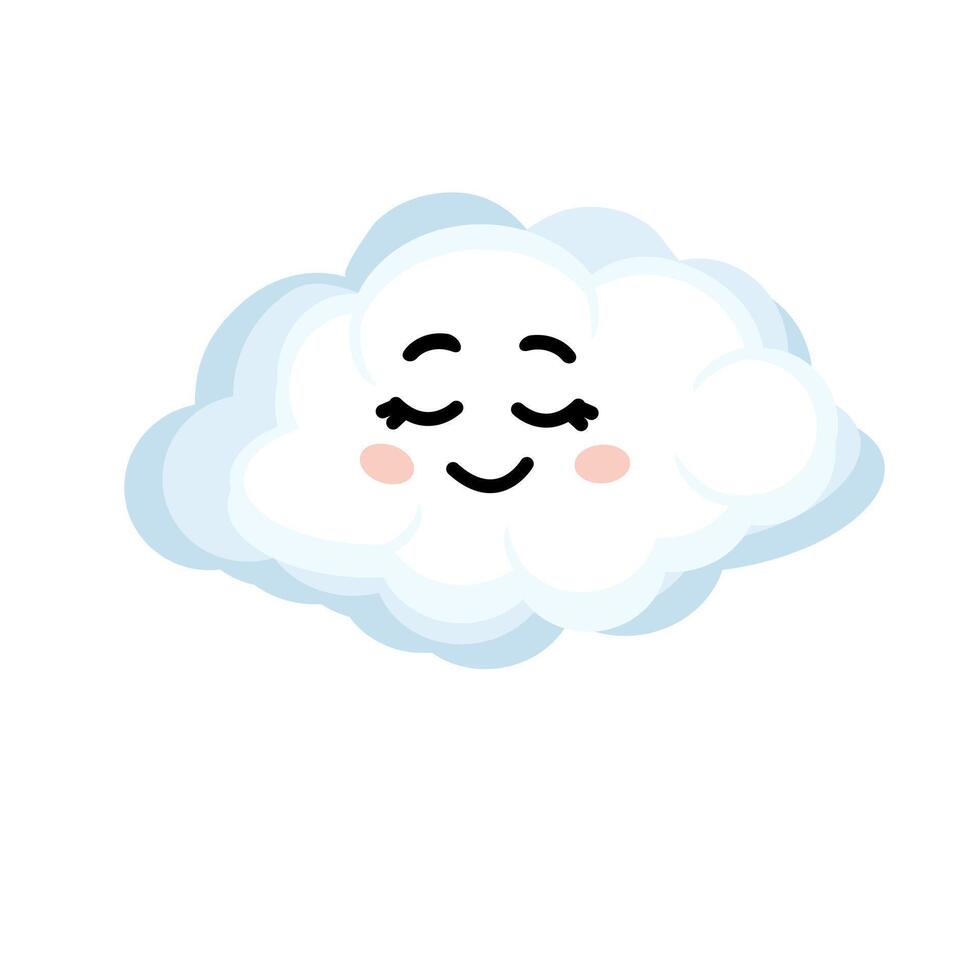 Cute happy kawaii cloud. A cheerful sleeping cloud. cartoon style comic, weather icon. vector