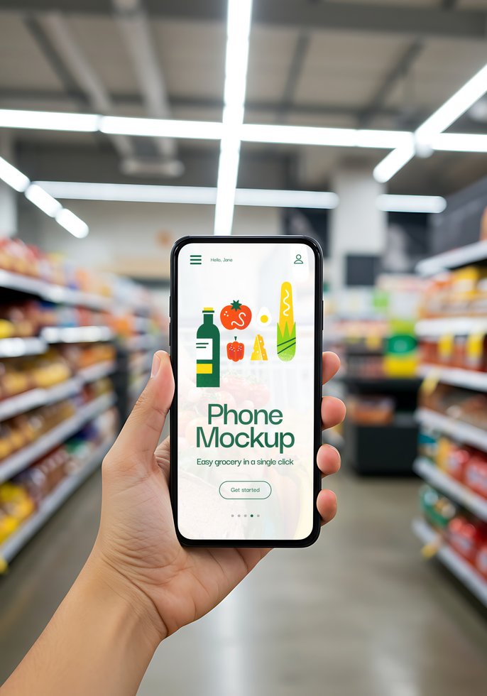 phone application branding supermarket mockup psd