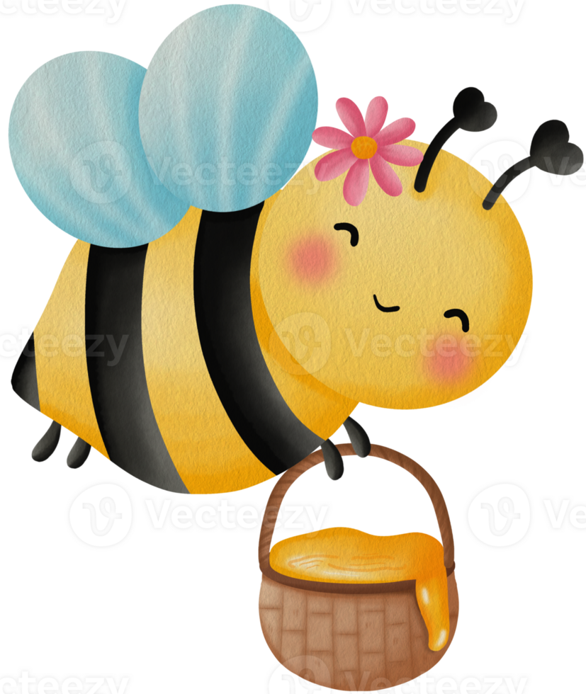 Cute Bee Carrying Honey Basket png
