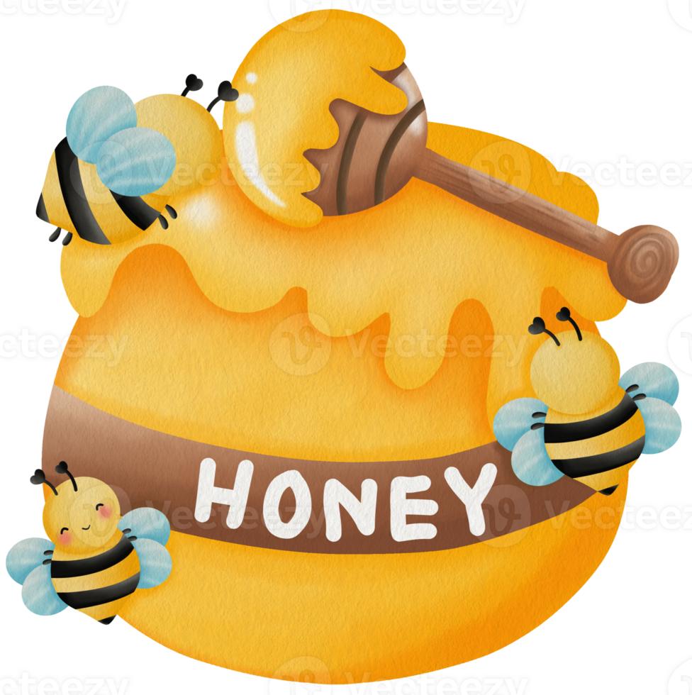 Cute Honey Bees with Dipper and Jar png