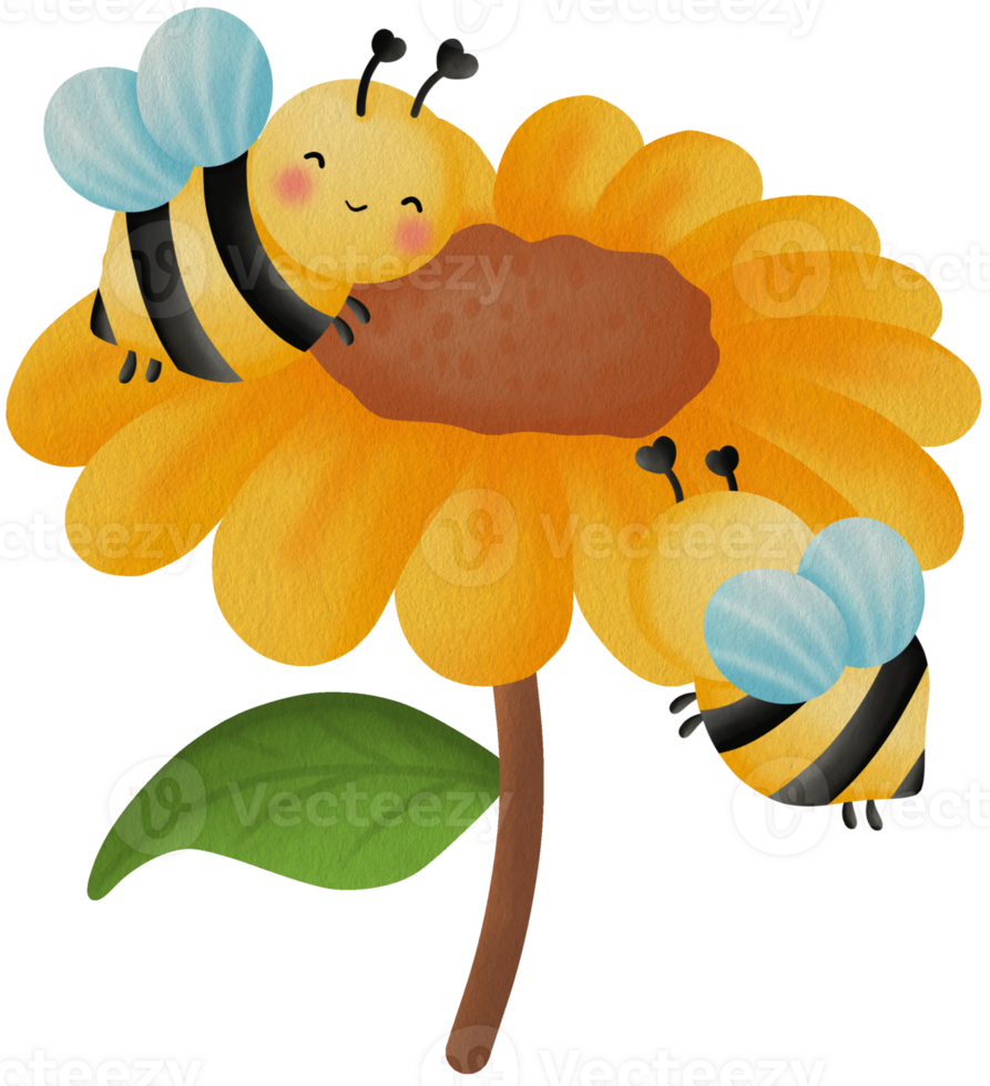 Happy Bees on Sunflower png