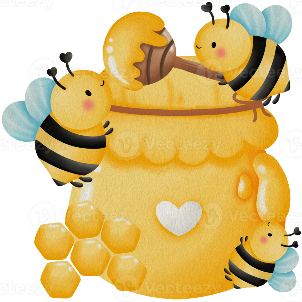 Cute Bees with Honey Pot and Heart png