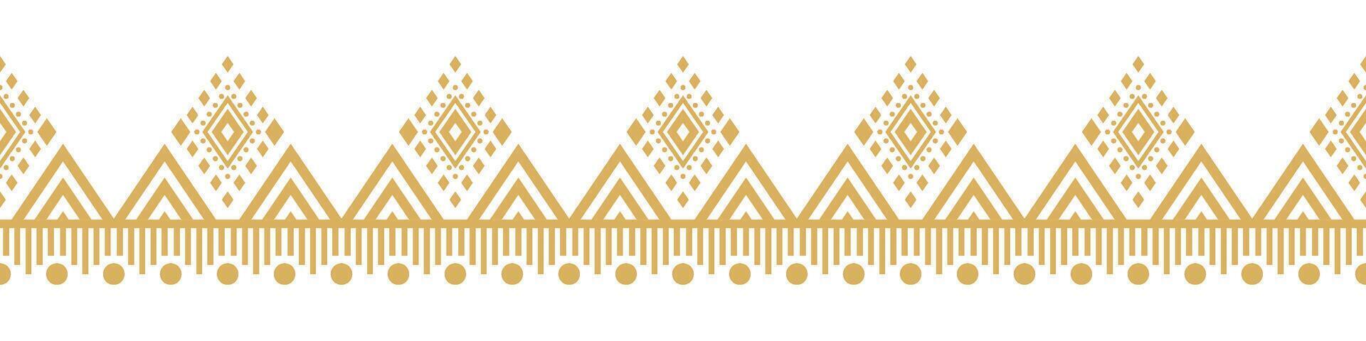 Abstract Ethnic Pattern with Tribal Seamless Border and Gold Aztec Motif. vector