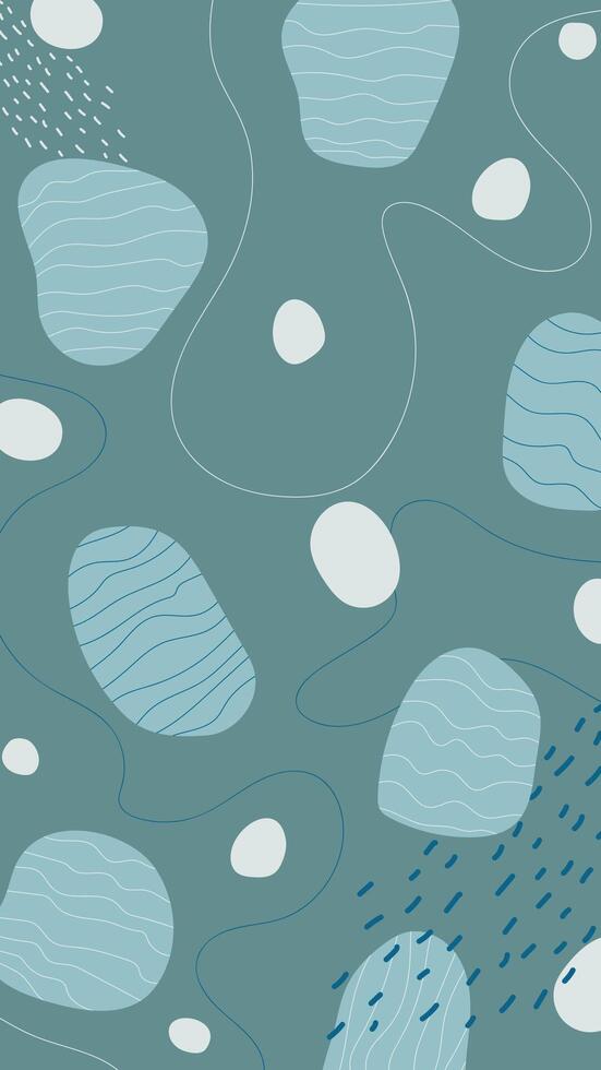 stylish abstract vertical backdrop in muted blue and gray tones with simple organic shapes, lines and dots, whimsical background for design vector