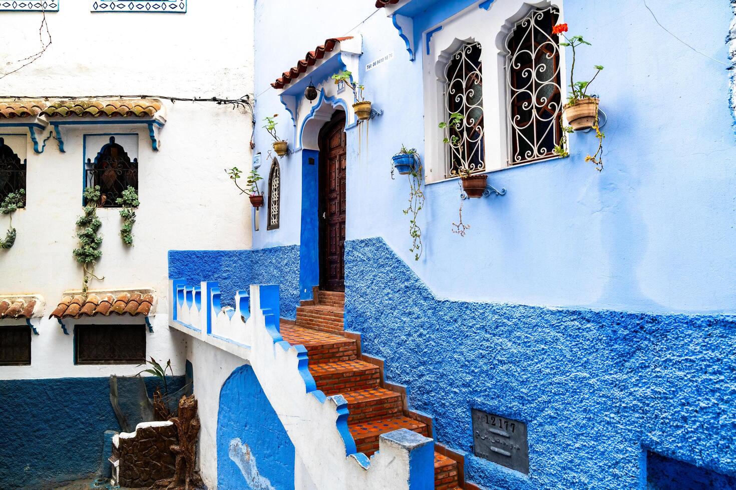 Chefchaouen, Morocco-march 26, 2024-particular of the narrow alleys in Chefchaouen during the cloudy day photo