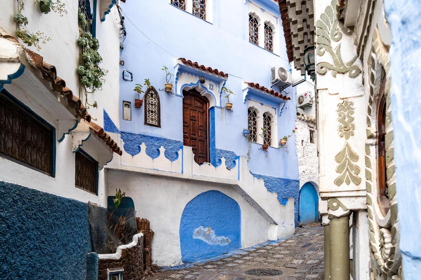Chefchaouen, Morocco -march 26, 2024-particular of the Chefchaouen the blue city during the cloudy day photo