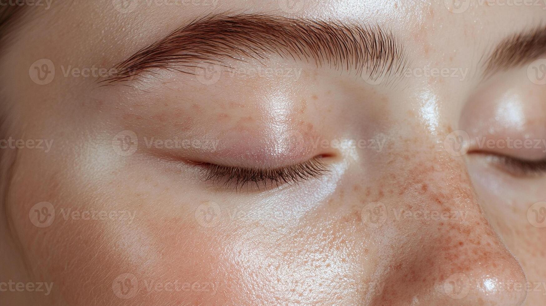 Close up of a scandinavian womans skin, highlighting a combination skin type photo
