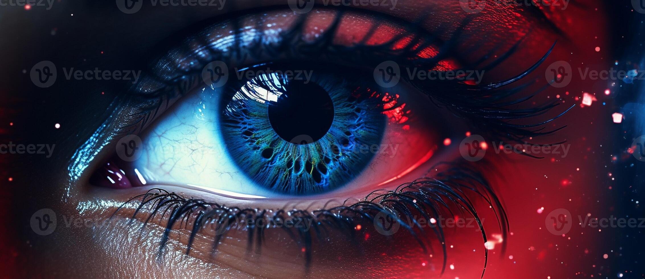 the eyes of a person with a starry background, in the style of futuristic abstracts photo