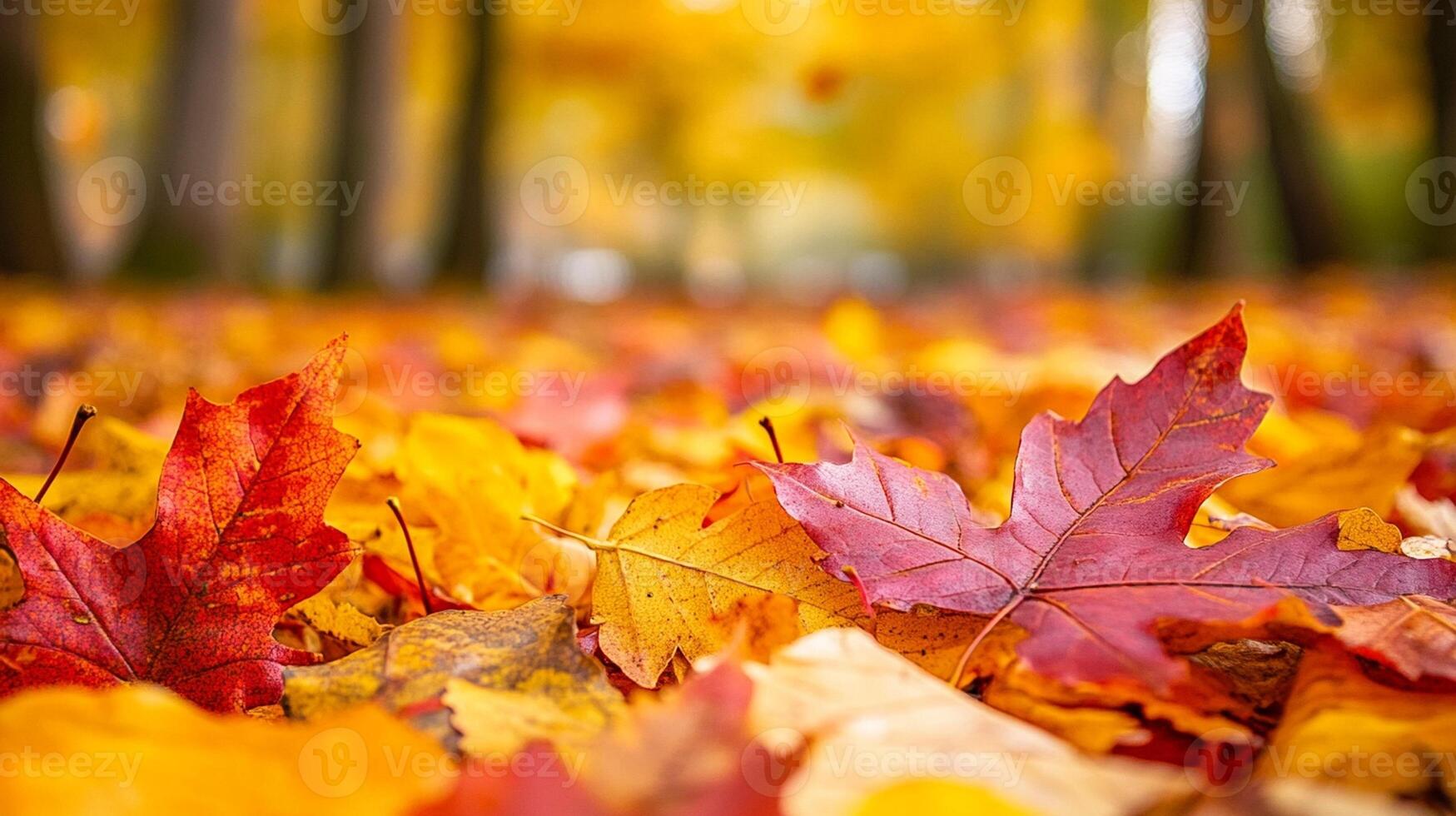 Autumn leaves in a forest, soft diffused light photo