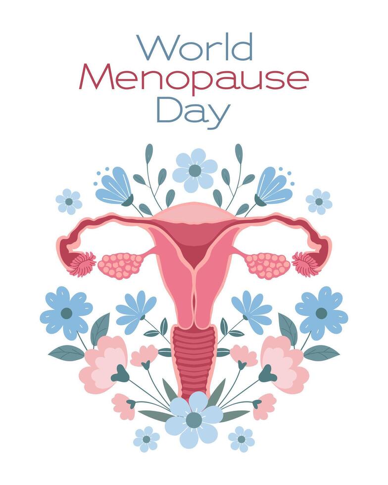 World Menopause Day. Female reproductive system with flowers. Flat style artistic illustration. vector