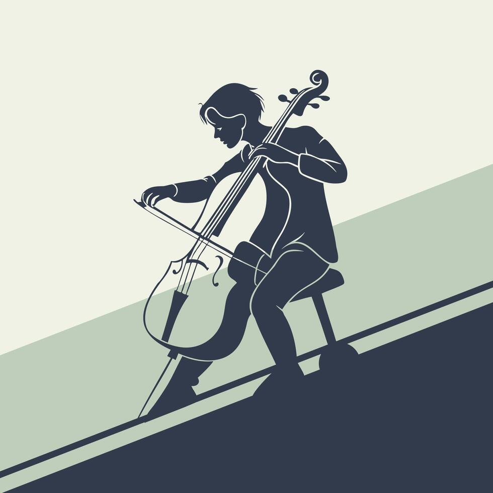 Musician playing the cello. Cellist silhouette playing the cello. Flat style artistic illustration. vector