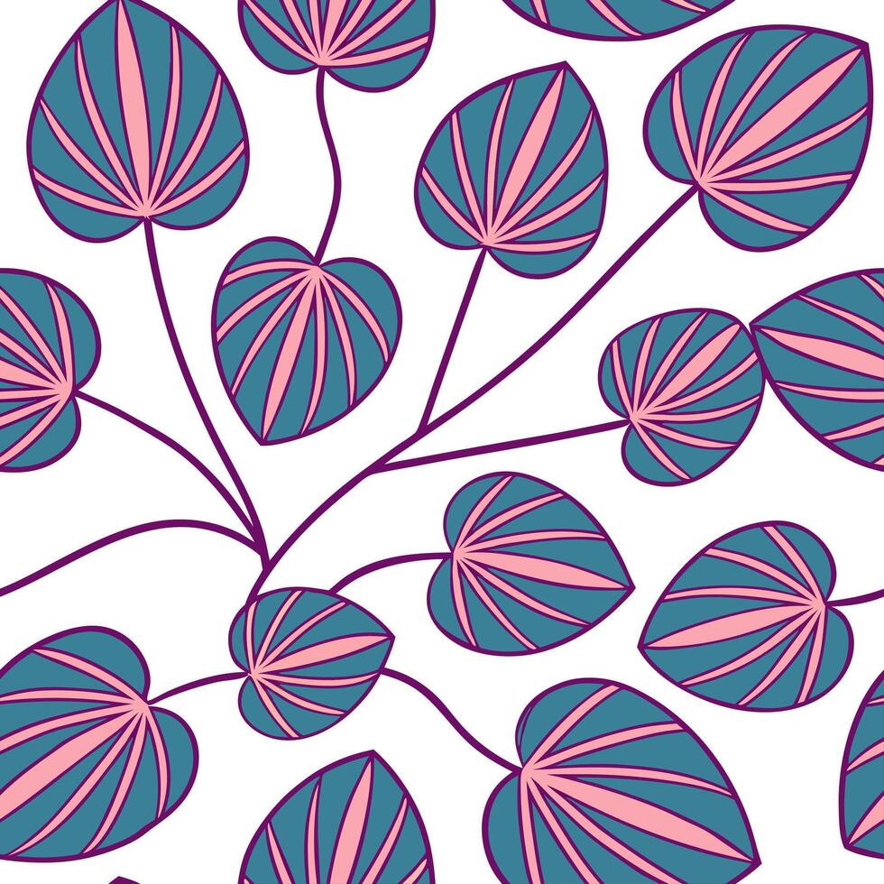Flat Contemporary abstract Pilea seamless pattern with vibrant hues and dynamic layout on white concept as Vibrant Pilea leaves with dynamic layout forming an abstract seamless pat Clean Pro vector