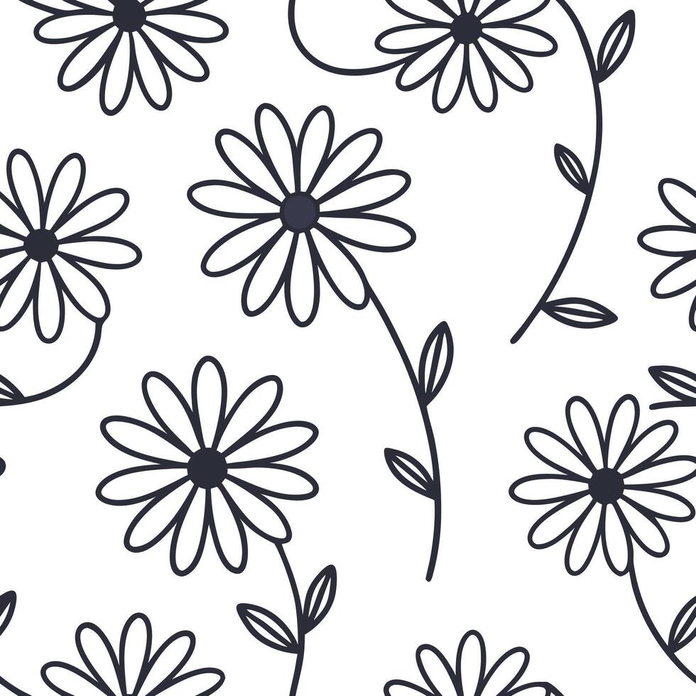Flat Contemporary daisy seamless tile pattern with geometric daisy designs and monochrome palette ideal for trendy spaces concept as Geometric daisy designs and monochrome palette Clean Pro vector