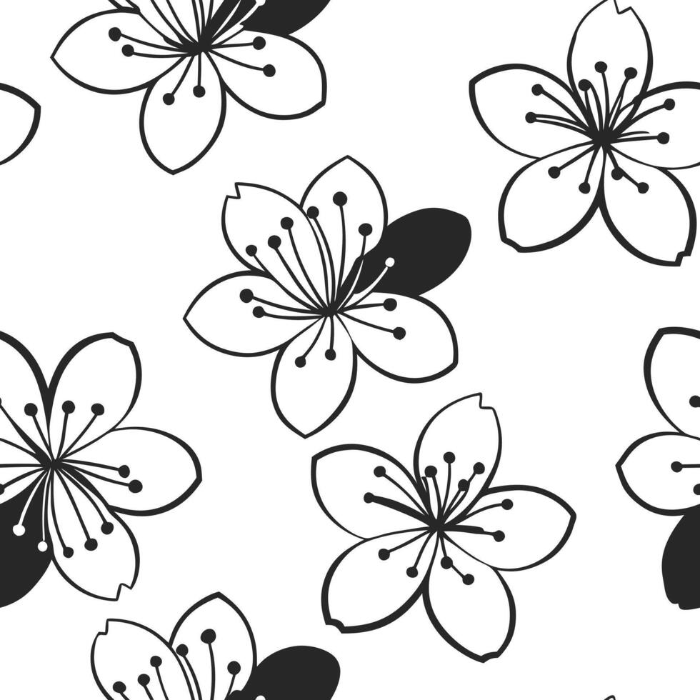 Flat Contemporary cherry blossom seamless tile pattern with geometric blossom designs and monochrome palette ideal for trendy spaces concept as Geometric cherry blossom designs and Clean Pro vector