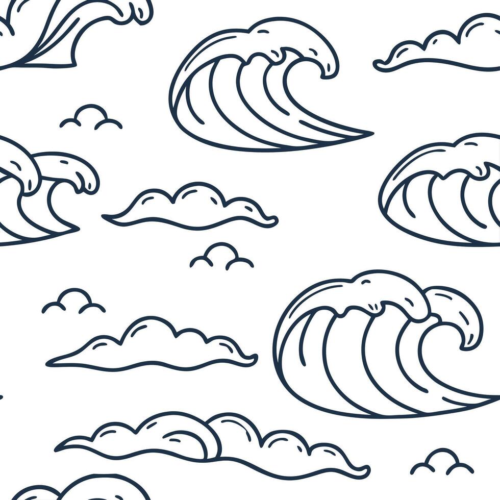 Flat Cool ocean breeze seamless tile pattern with soft waves light clouds and refreshing summer air concept as Soft waves and light clouds combine in this seamless tile pattern evo Clean Pro vector