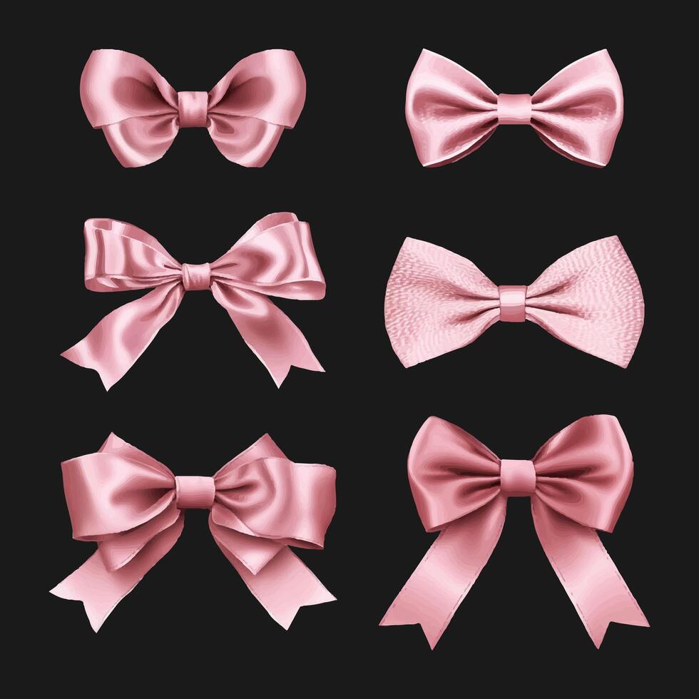 Set of decorative pink bows isolated on a dark background. illustration vector