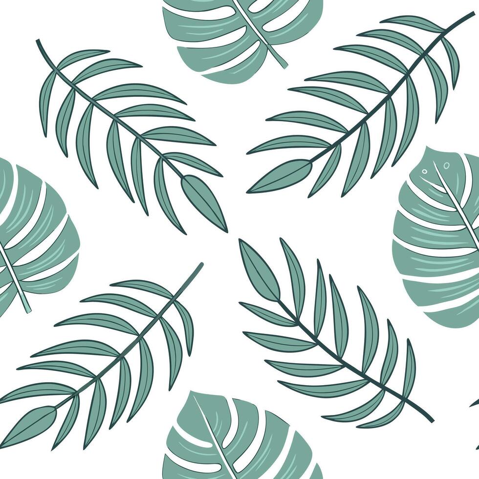 Flat Cool summer leaves seamless pattern with minty green and tropical plants for a refreshing home vibe concept as Minty green and tropical plants arranged seamlessly for a cool r Clean Pro vector