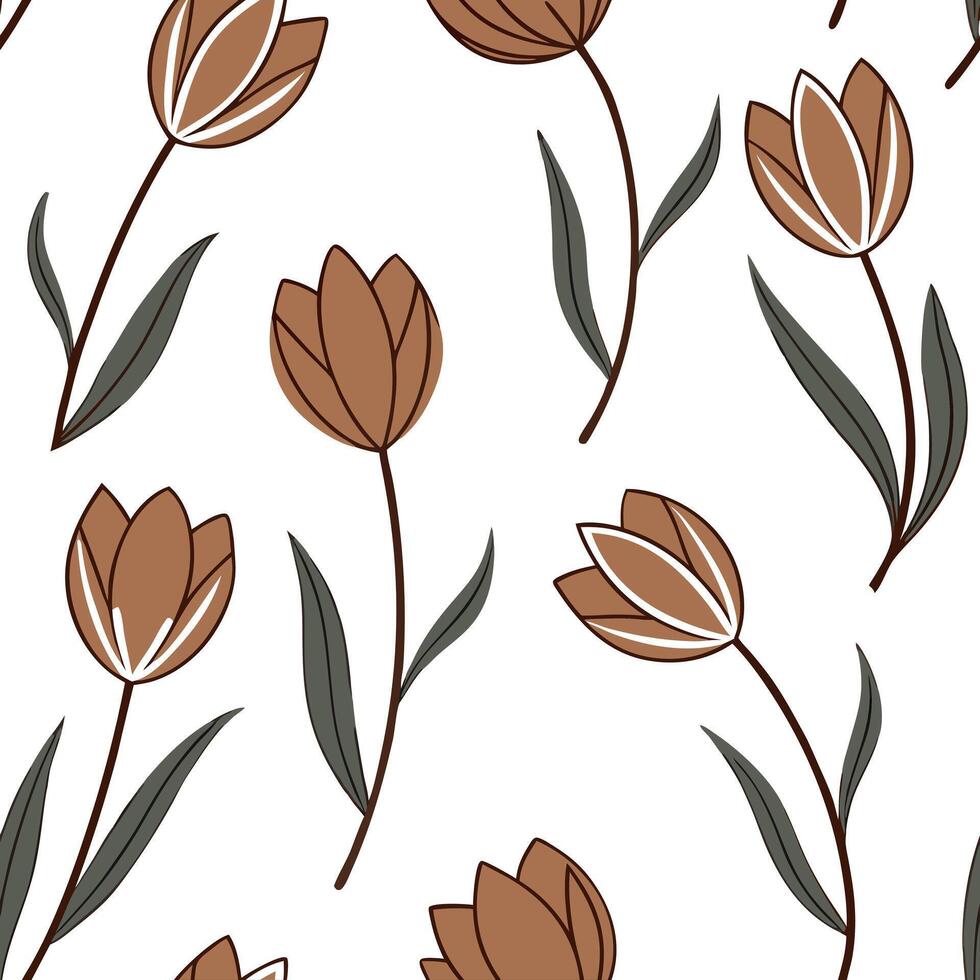 Flat Country tulip seamless tile pattern with rustic tulips and earthy tones on white background ideal for farmhouse kitchens concept as Rustic tulips and earthy tones on white bac Clean Pro vector
