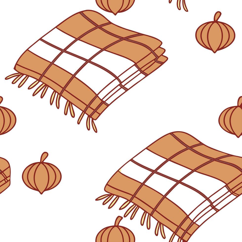 Flat Cozy autumn plaid blanket seamless tile pattern with warm colors and classic design concept as Warm colors and classic plaid design create a cozy autumn plaid blanket seamless Clean Pro vector
