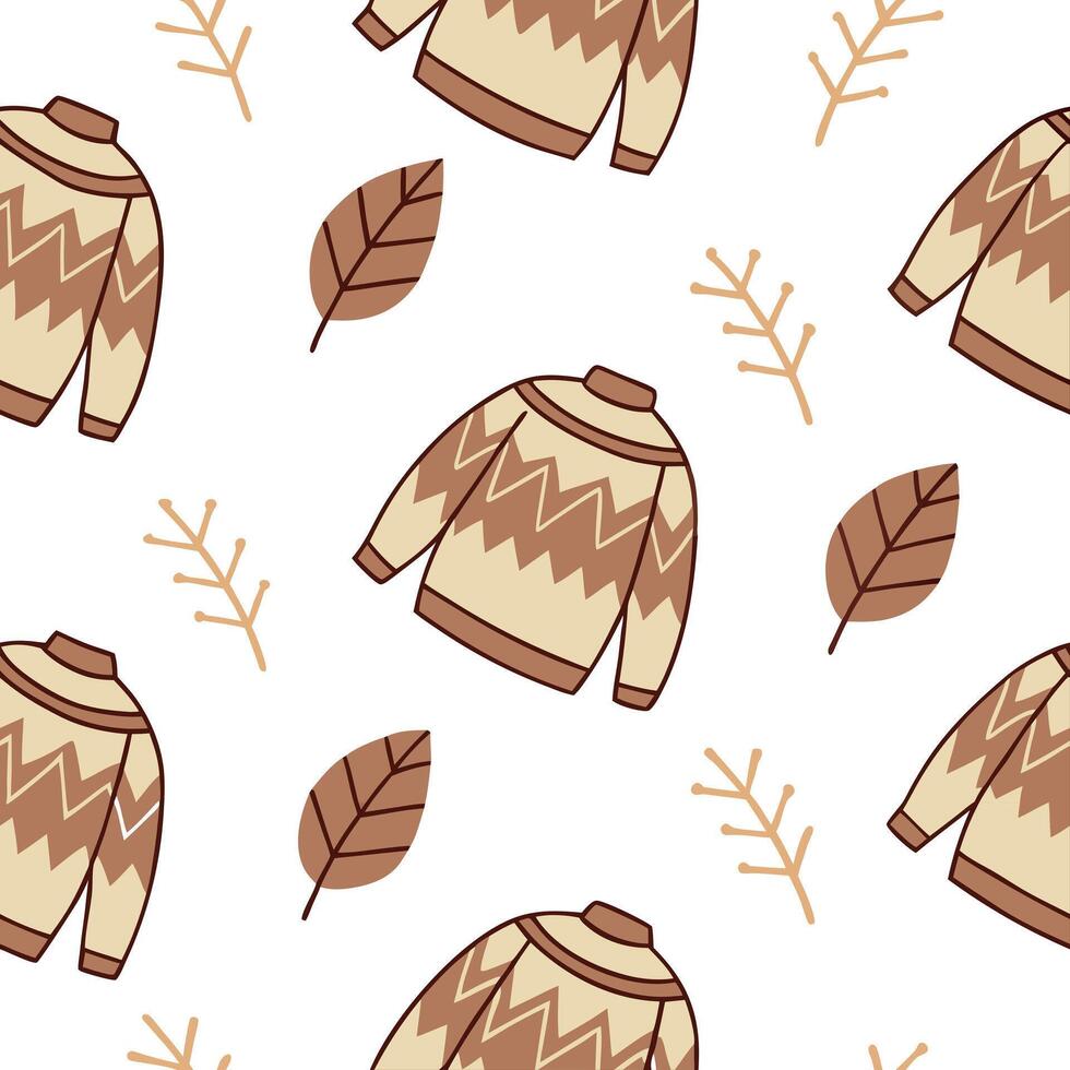 Flat Cozy autumn sweater seamless tile pattern with warm colors and textured knits concept as Warm colored textured knits create a cozy autumn sweater seamless tile pattern perfect Clean Pro vector