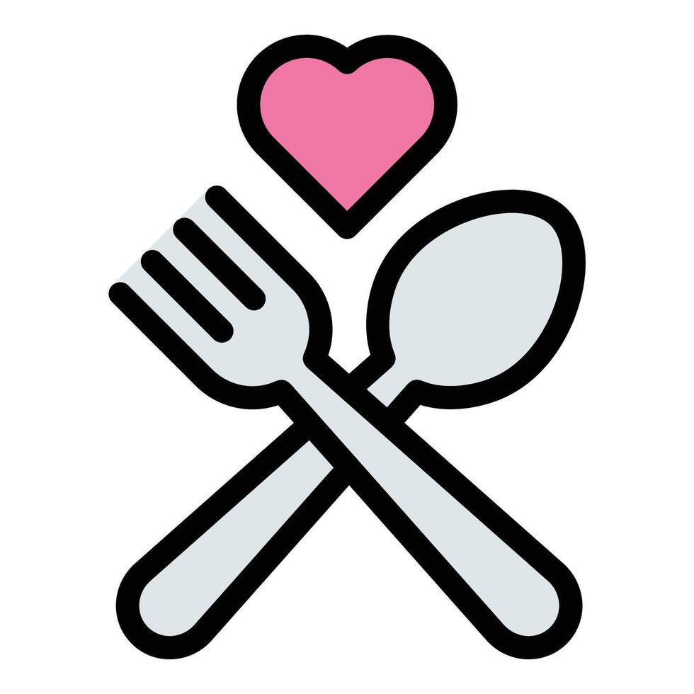 Valentine dinner icon flat line style illustration representing a romantic meal shared on Valentines Day, suitable for restaurant promotions, love-themed events, and couples celebration visuals. vector