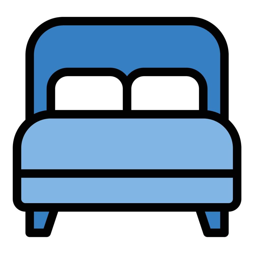 Double bed icon flat line style illustration representing comfort and rest, suitable for bedroom design, hospitality, and furniture services. vector