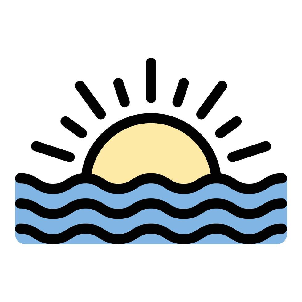 Ocean icon flat line style illustration representing the sea, waves, and marine environment, suitable for oceanography, travel, and water conservation themes. vector